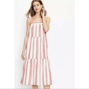 NWT Ann Taylor LOFT Dress Midi Tiered Square Neck Strap Lined Stretch White Red